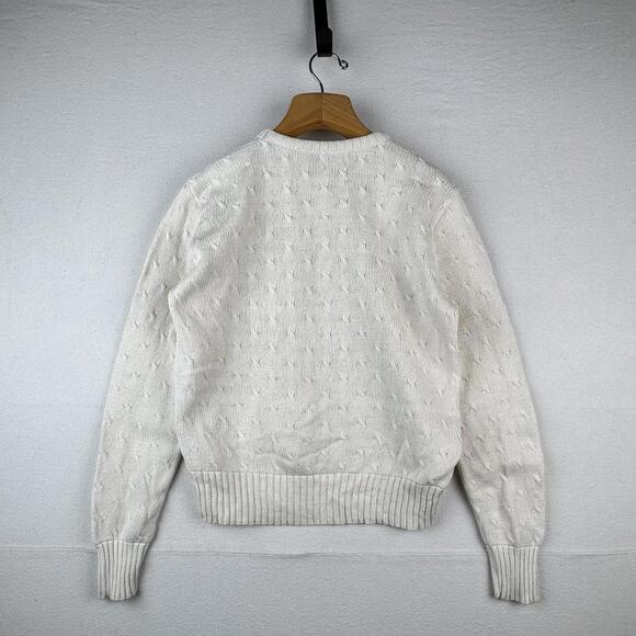 Vintage Neiman Marcus Cotton Cable Knit Sweater Ivory Cream Small 40” - Picture 7 of 9